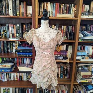 KAMELI boutique ruffled front cutout mini dress with ruching sz xxs nwt